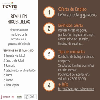 OPORTUNIDAD  REVIU OCUPA'T DE PE�N AGR�COLA Y GANADERO EN HIGUERUELAS, LA SERRAN�A (VALENCIA)