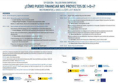 Taller �C�mo puedo financiar mis proyectos de I+D+i? Instrumentos IVACE, AVI, CDTI y EIT HEALTH