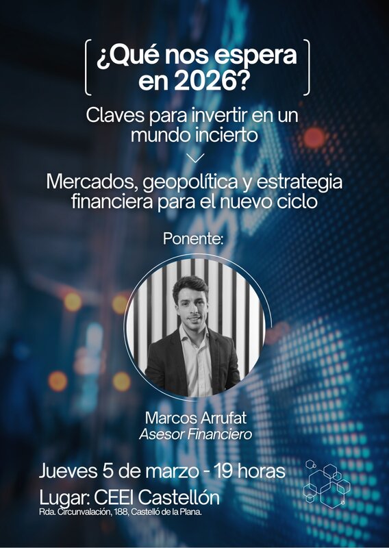 Cartel Marcos Arrufat sobre Mercados, geopolítica y estrategia financiera para el nuevo ciclo”