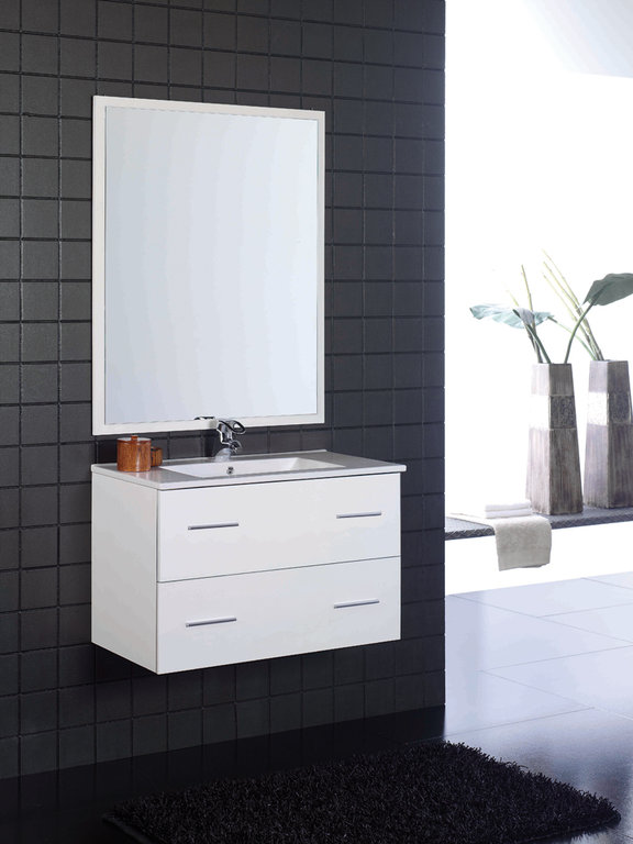 Mueble de ba�o blanco 2 cajones suspendido Incluye lavabo(Ref: queen208bl) 