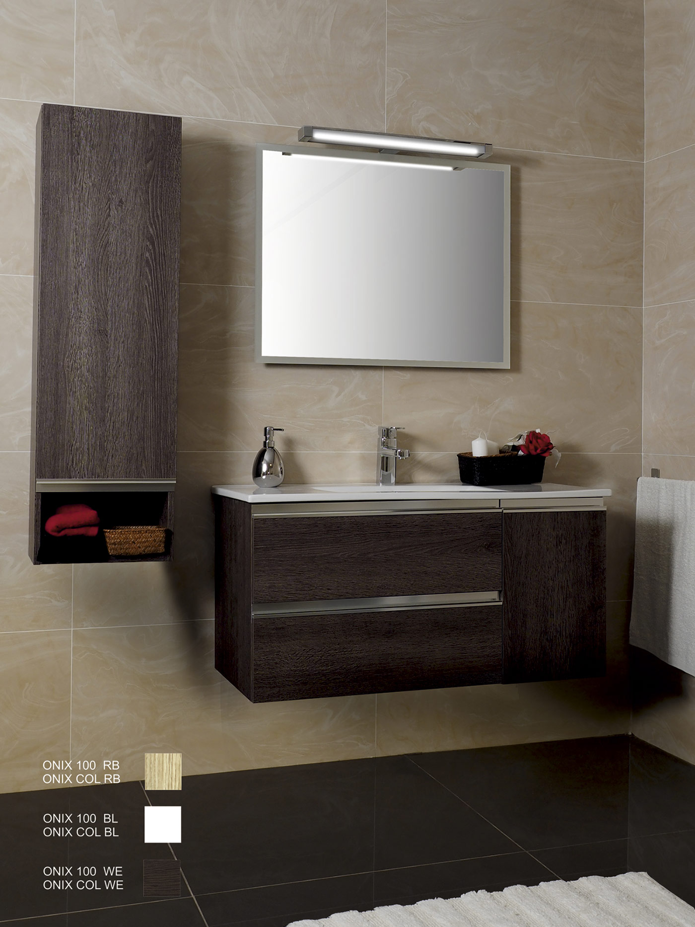 Mueble Ba�o Wengue Suspendido 2 cajones 1 puerta Incluye Lavabo (Ref: rex100we) 